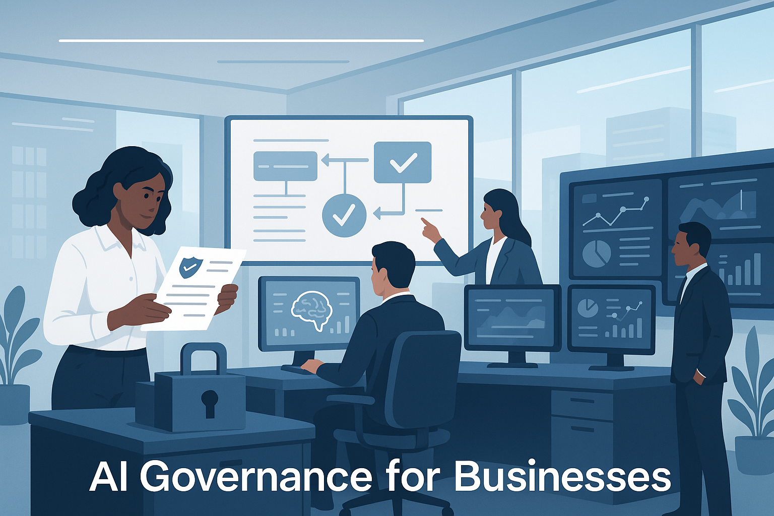 AI Safety for SMBs: Before Your Team Hands Company Data to LLMs 2 Modern business AI governance and approval workflow illustration